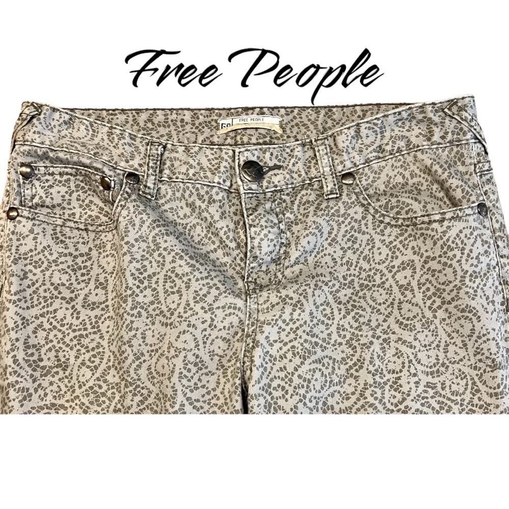 Free People Gray Print Zip Ankle Skinny Jeans​​​​​​